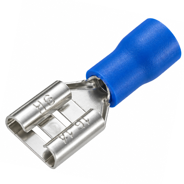Kabelschoen female plat 6.3mm blauw 100st.