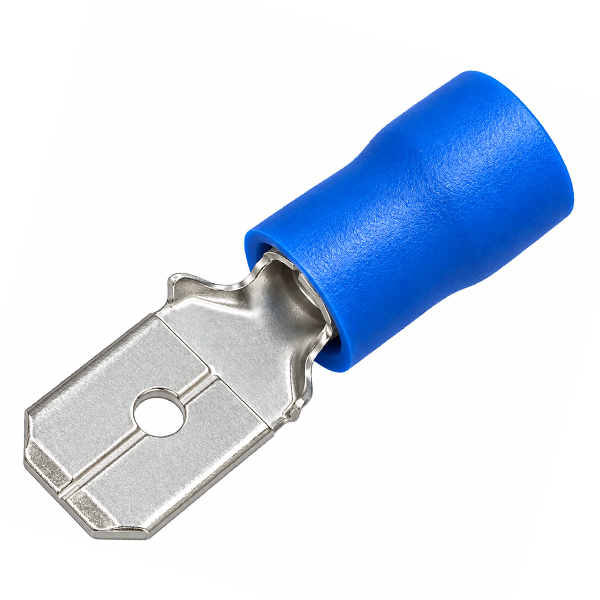 Kabelschoen male plat 6.3mm blauw 100st.