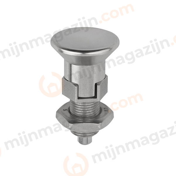 Indexbout met blok. M10x1.0 stift 5mm RVS knop