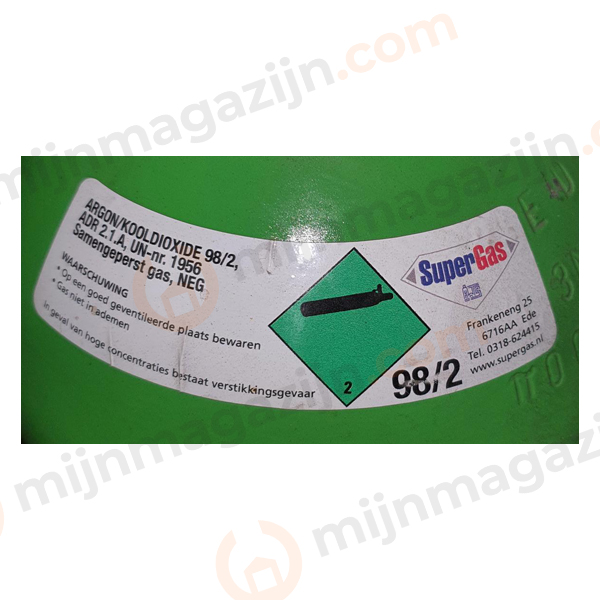 Gasvulling Argon/CO2 (98.2) 20 liter RVS MIX