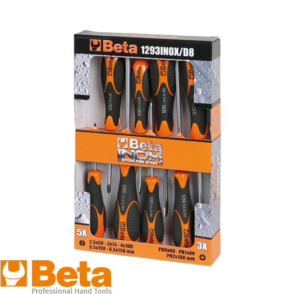 Beta 1293inox/d8 schroevendraaier set 8-delig rvs