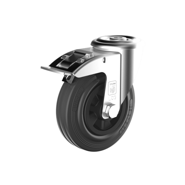 Rubber Zwenkwiel+rem 100mm boutbev. 70kg