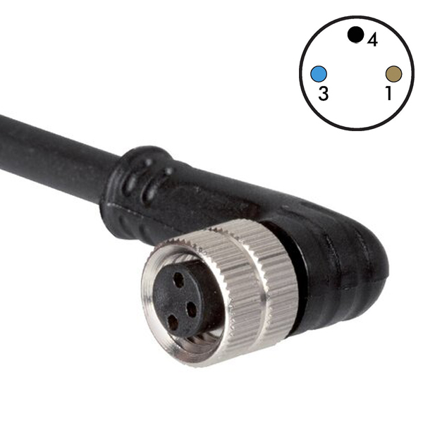 Sensorkabel PUR zwart M8 3p haaks 10m