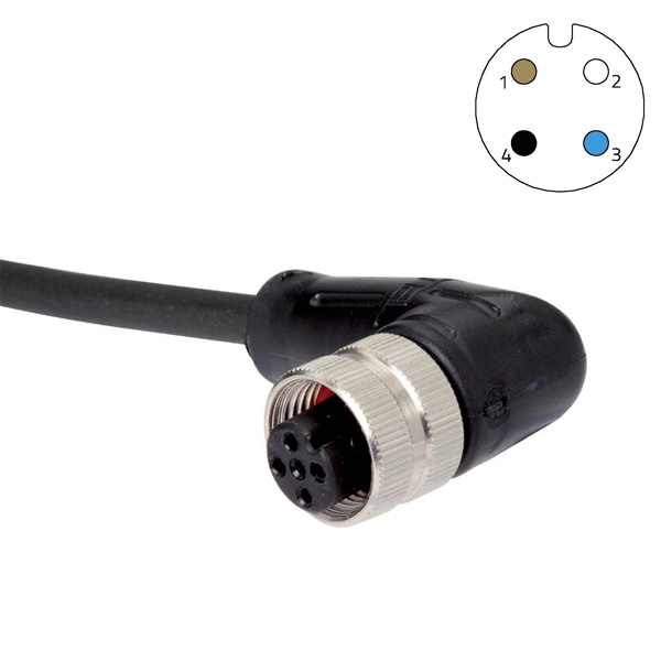 Sensorkabel PUR zwart M12 4p haaks 10m