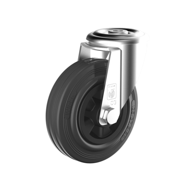 Rubber zwenkwiel 125mm boutbev. 100kg