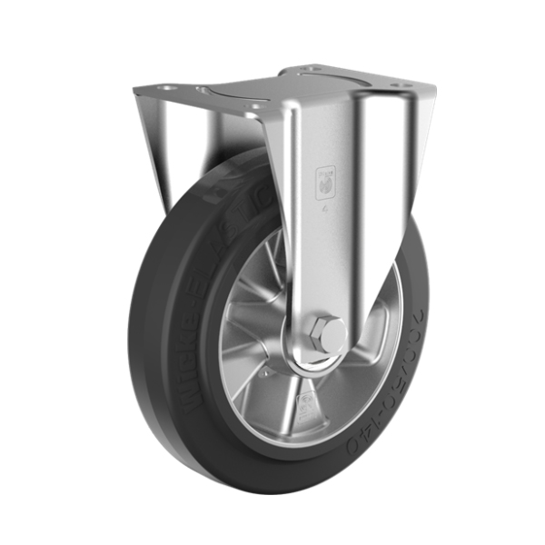 Rubber zwaarlast Bokwiel 100mm plaatbev. 200kg