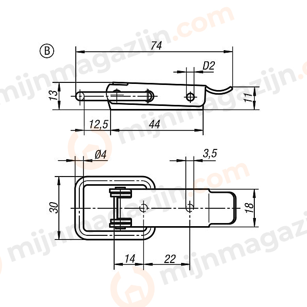 Spansluiting vlak RVS L=74mm excl.haak (406418)