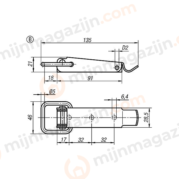 Spansluiting schuin RVS L=135mm excl.haak (406512)