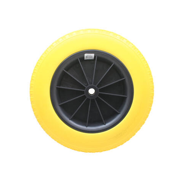 Kruiwagenwiel geel anti-lek PU 4.00-8 392mm