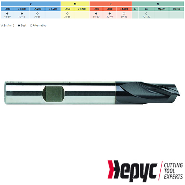 Hepyc spiebaanfrees HSSE TIALN N Weldon 2Z/07 4mm