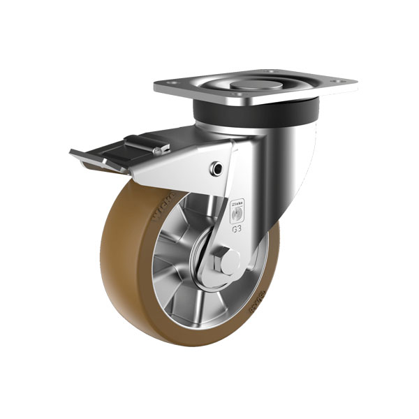 Zwaarlast zwenkwiel+rem ALU/PU 150mm 730KG