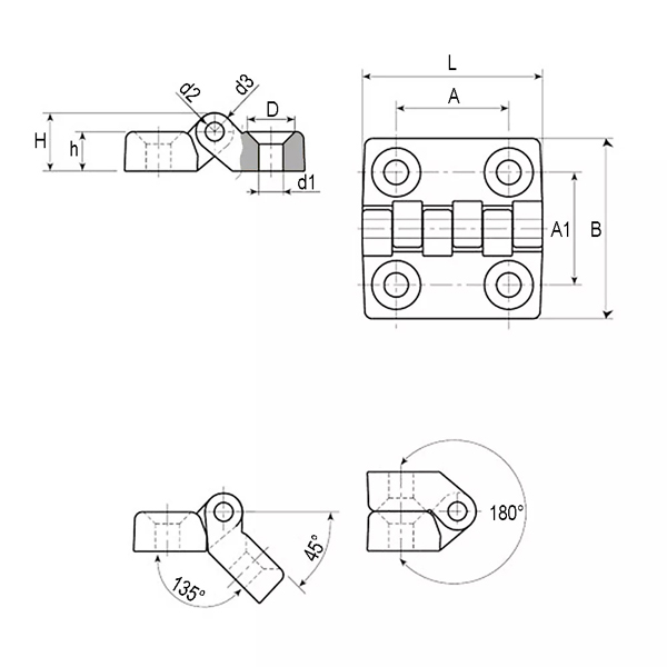 Scharnier PA RVS pen 48x48mm boring 6.5mm - Afbeelding 2