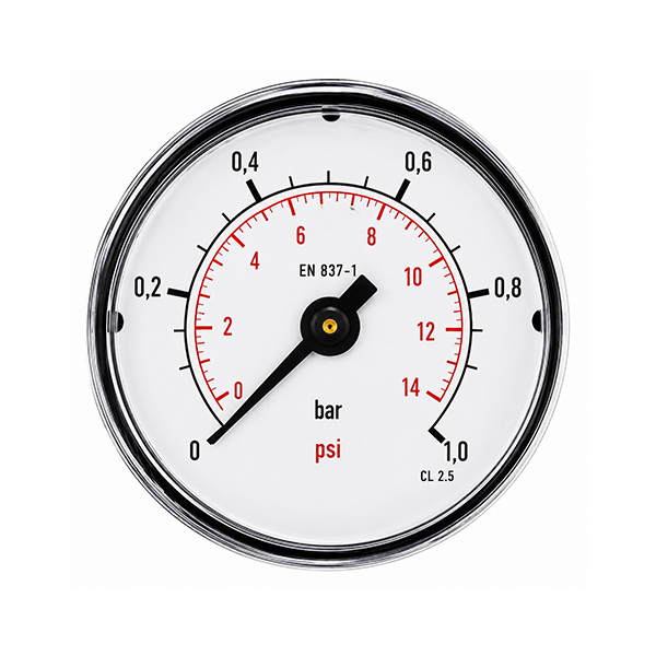 Manometer 40mm kunststof 0-1 BAR 1/8 achter