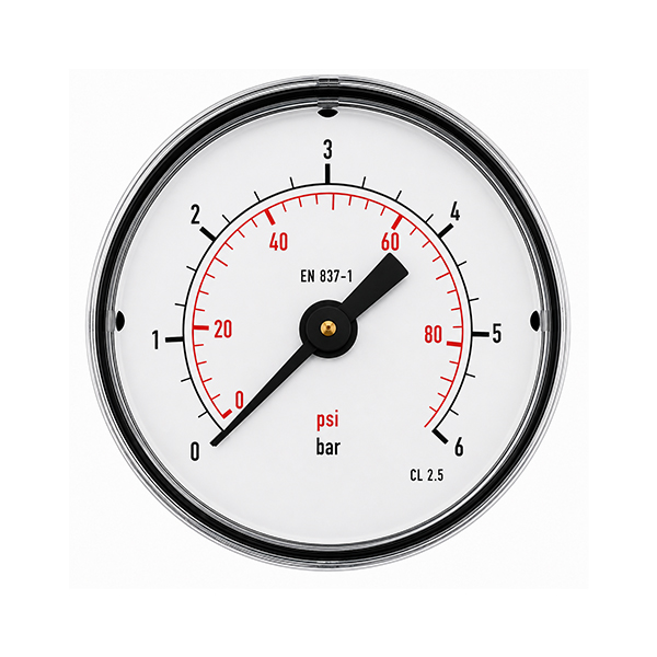 Manometer 40mm kunststof 0-6 BAR 1/8 achter