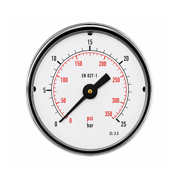 Manometer 40mm kunststof 0-25 BAR 1/8 achter