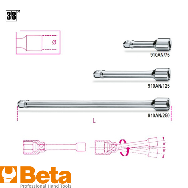 Beta 9010AN/75 verlengstuk zwenkbaar 3/8 75mm