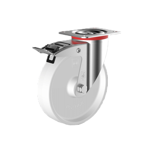 Nylon Zwenkwiel+rem 80mm plaatbev. 150kg