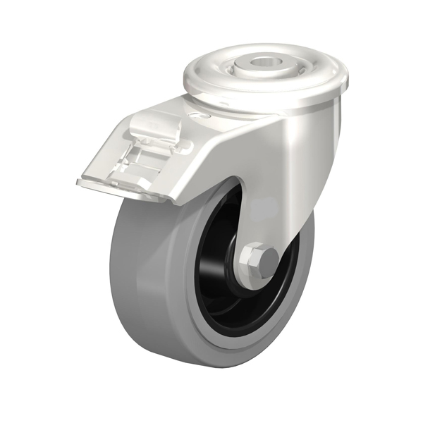 Rubber RVS zwenkwiel + rem 80mm boutbev. 140kg